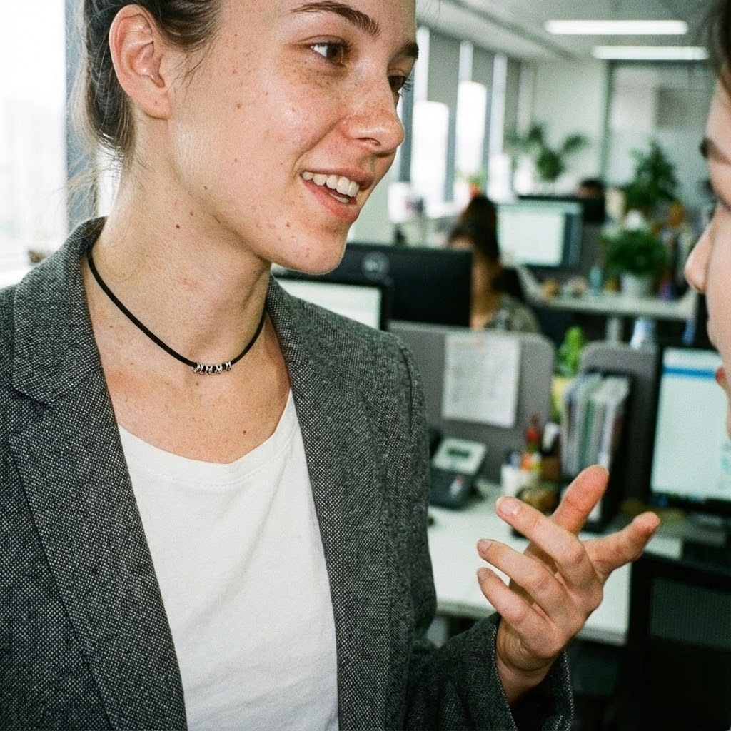 Home 14 Minimalist triple-loop symbolic day collar detail